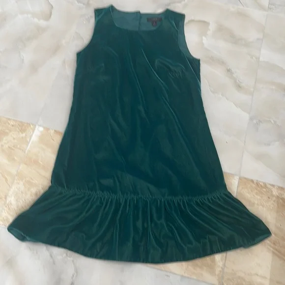 J. Crew | Dresses | Jcrew Green Velvet Ruffle Hem Dress | Poshmark